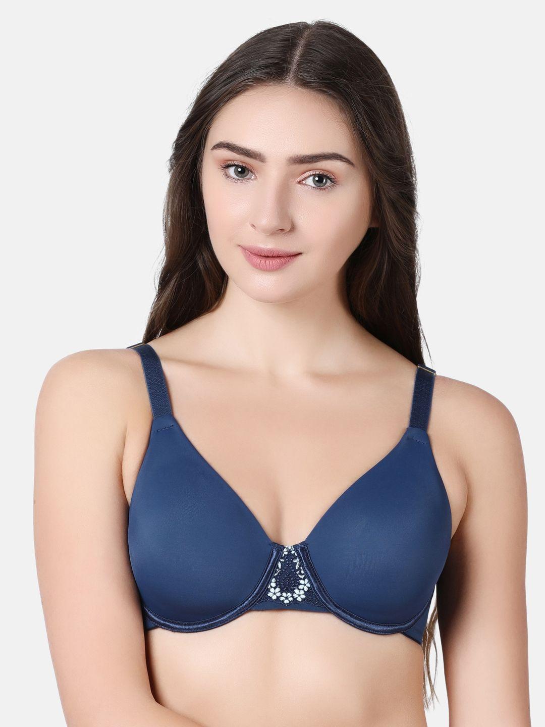 enamor navy blue solid underwired non padded minimizer bra f039