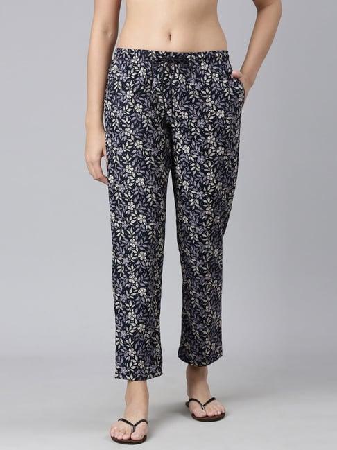 enamor navy cotton printed lounge pants