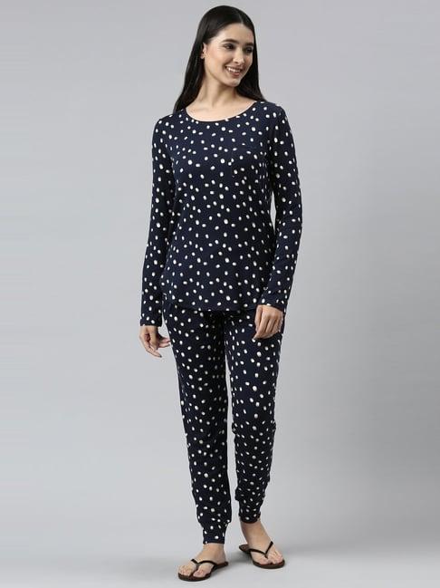 enamor navy printed t-shirt pyjamas set