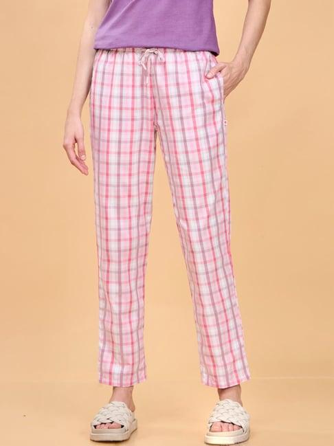 enamor orchid pink cotton chequered lounge track pants