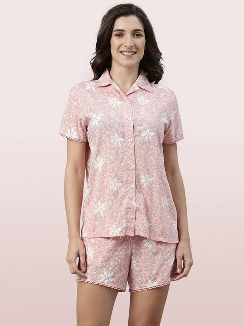 enamor pink printed shirt & shorts set