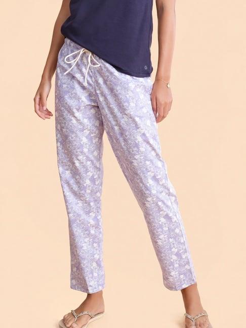 enamor purple cotton printed lounge pants