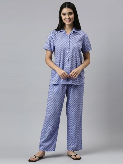 enamor purple printed shirt pyjamas set