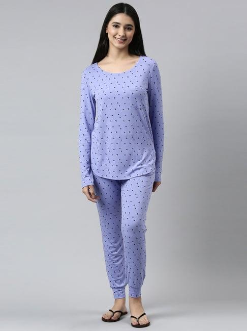 enamor purple printed t-shirt pyjamas set