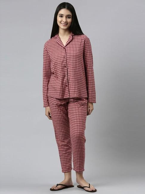 enamor red cotton printed shirt pyjamas set