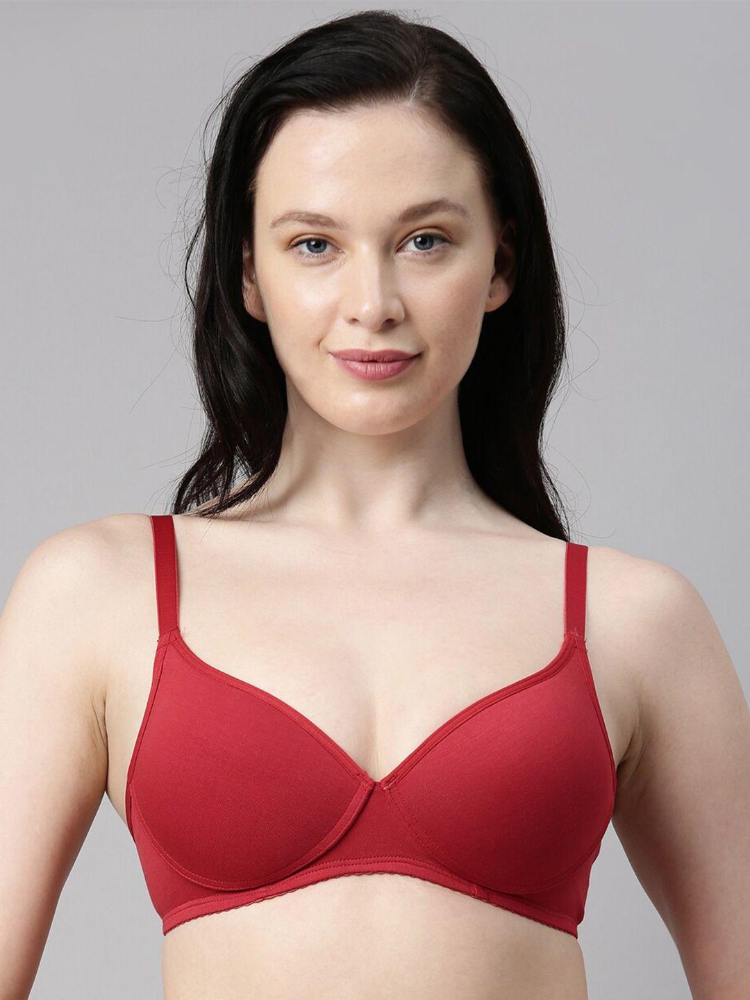 enamor red non-wired padded medium coverage tshirt bra a042