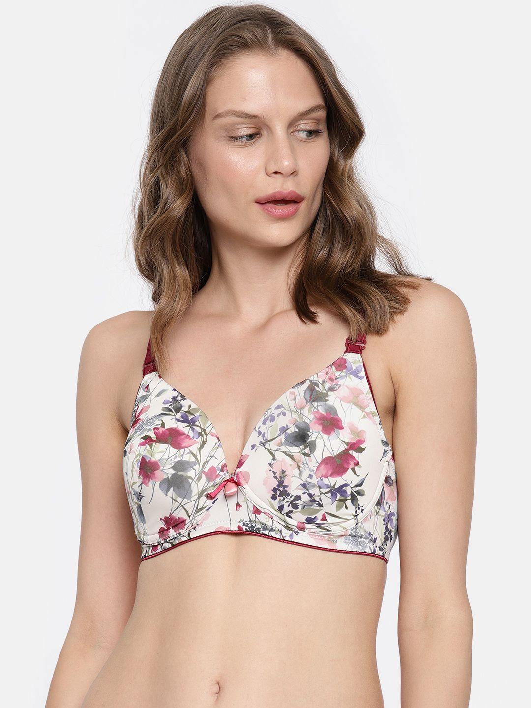 enamor white print non-wired lightly padded high coverage everyday tshirt bra f065