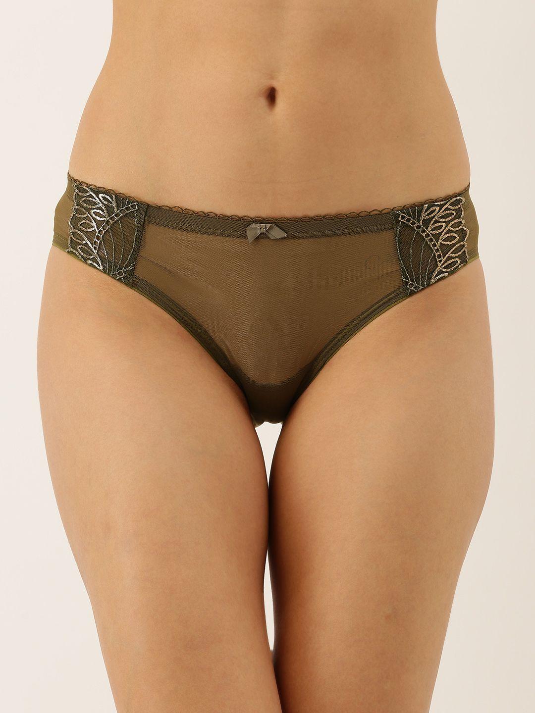 enamor womans olive green floral printed briefs