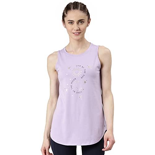 enamor women's letter print relaxed fit vest (a307_soft lilac sun & moon graphic l)