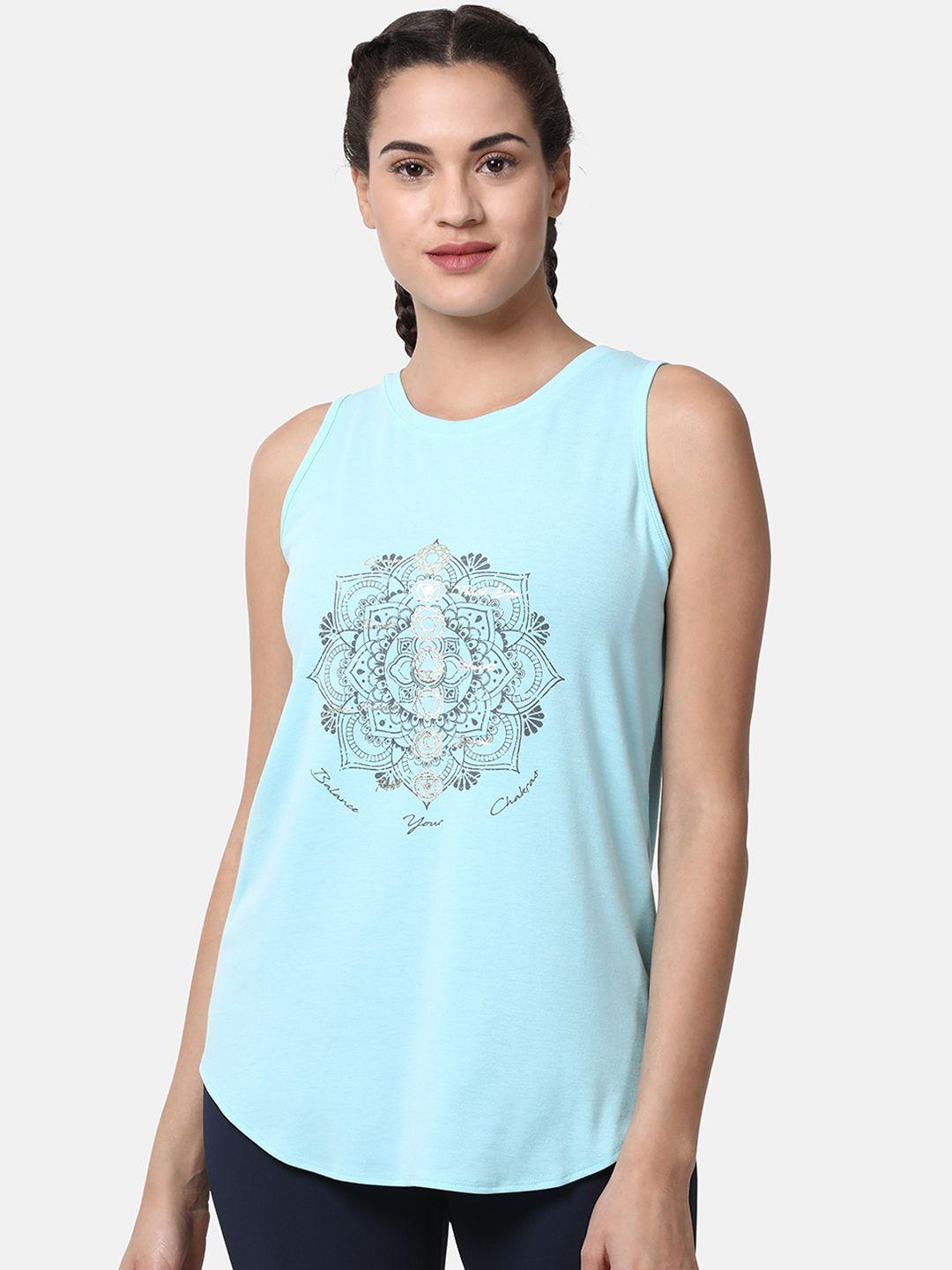 enamor women athleisure  blue printed  relaxed fit swing tank top
