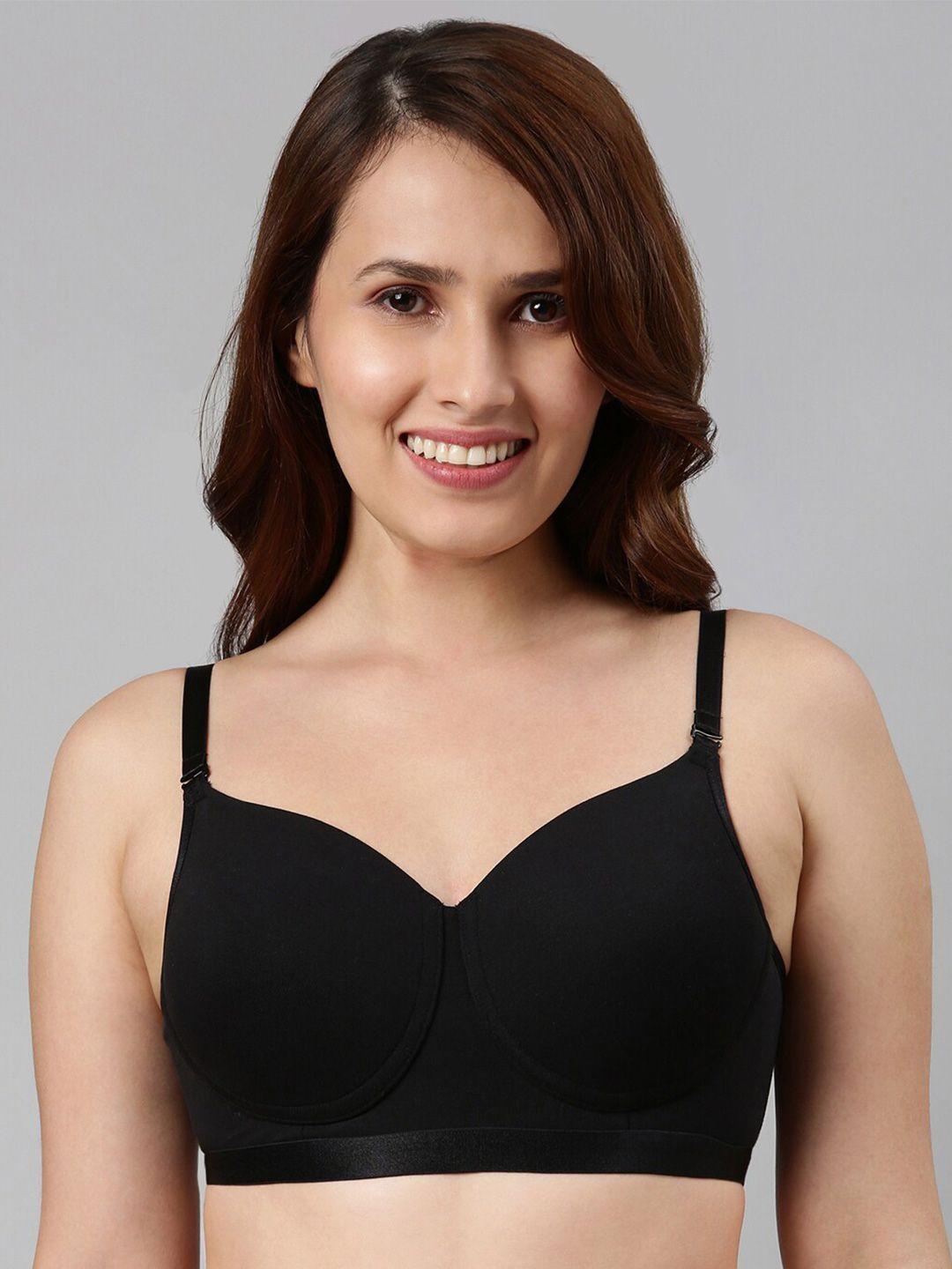 enamor women black lightly padded cotton bra