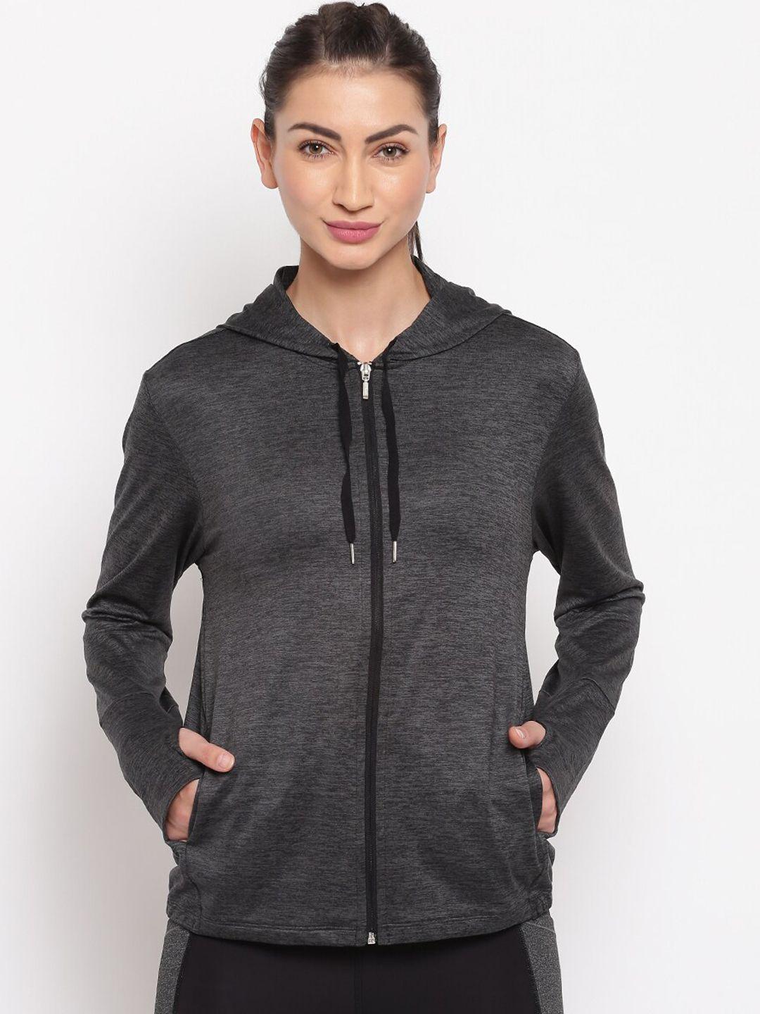 enamor women black relaxed fit hoodie active jacket