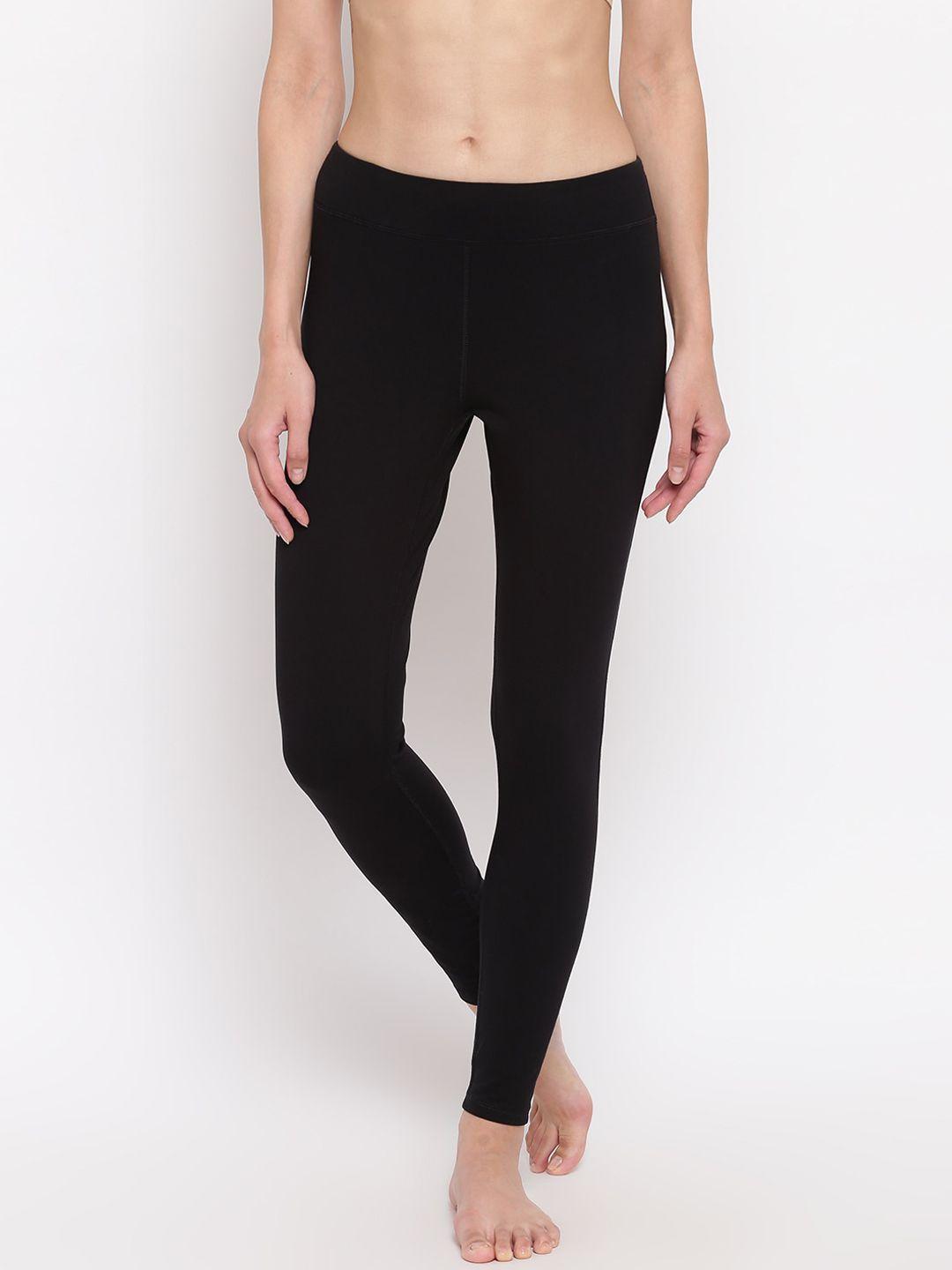 enamor women black slim fit ankle-length cotton yoga leggings