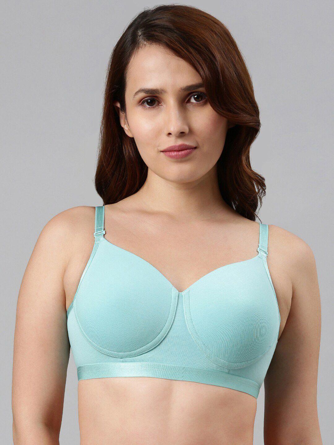 enamor women blue bra lightly cotton padded