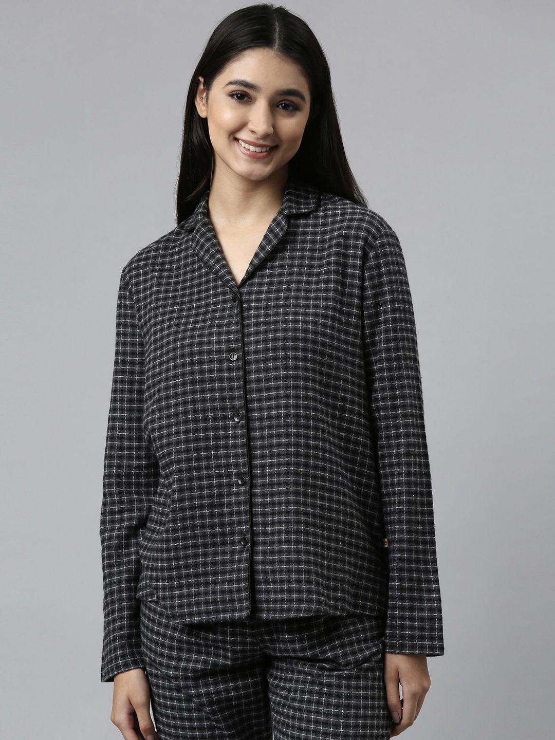 enamor women charcoal & white checked night suit