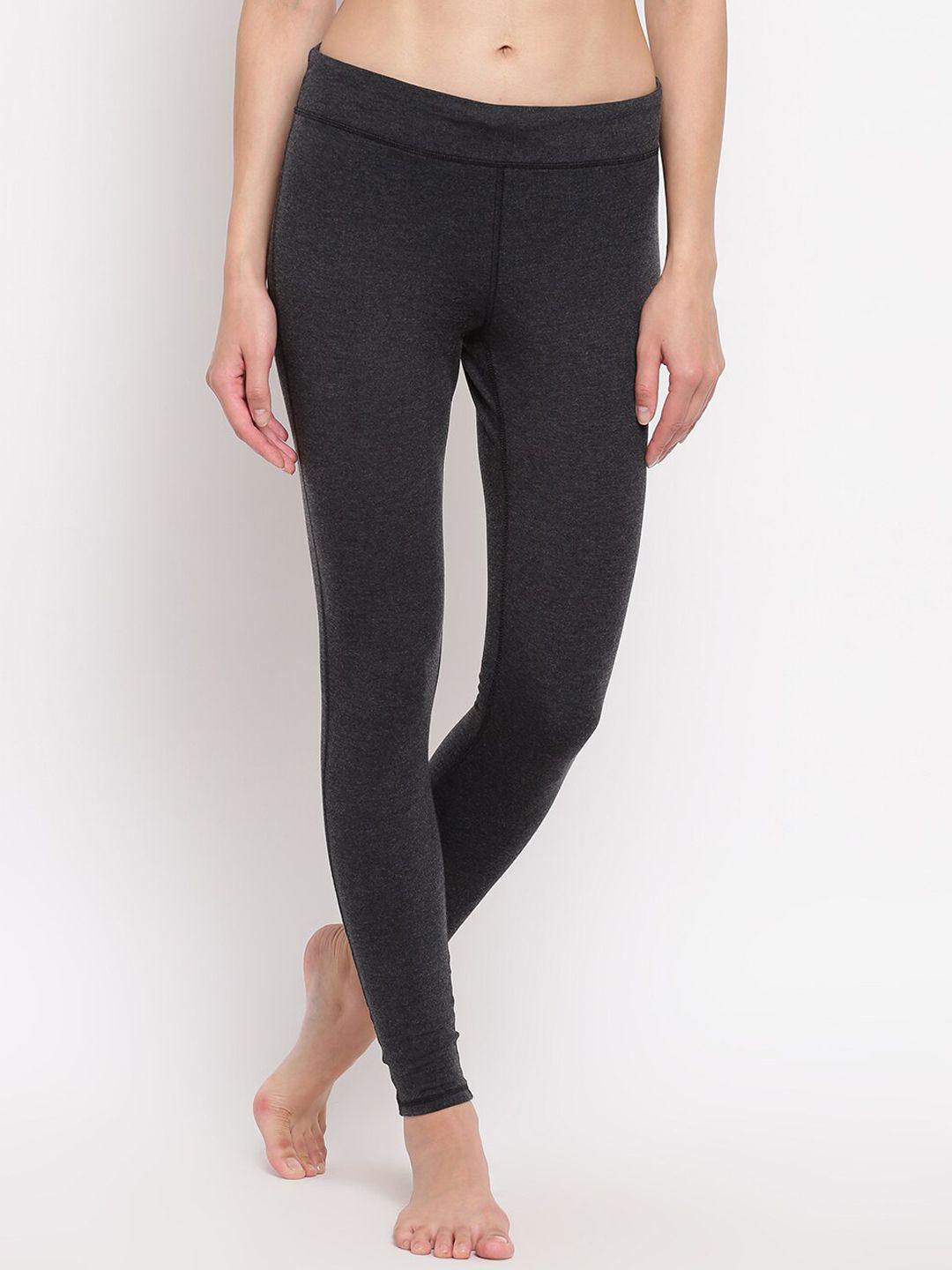 enamor women charcoal slim fit ankle-length cotton yoga leggings
