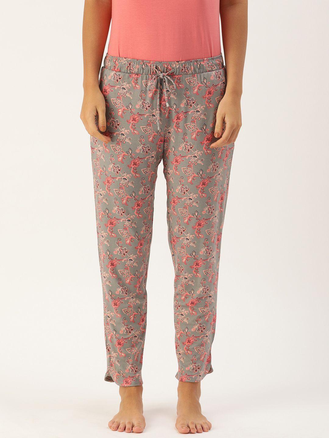 enamor women grey  pink relaxed fit shop in pyjama lounge pants