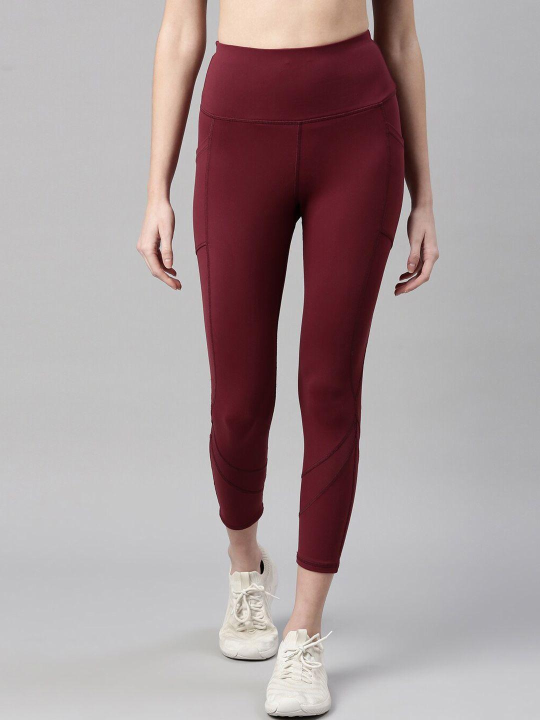 enamor women maroon dry fit antimicrobial high waist leggings