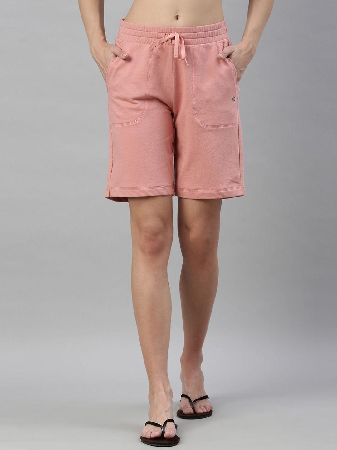 enamor women mid-rise cotton bermuda shorts with side pockets e080