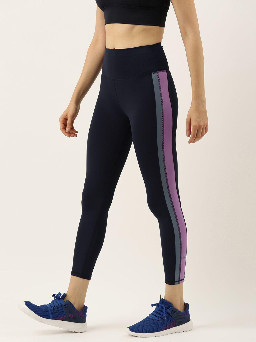 enamor women navy blue athleisure high waisted leggings
