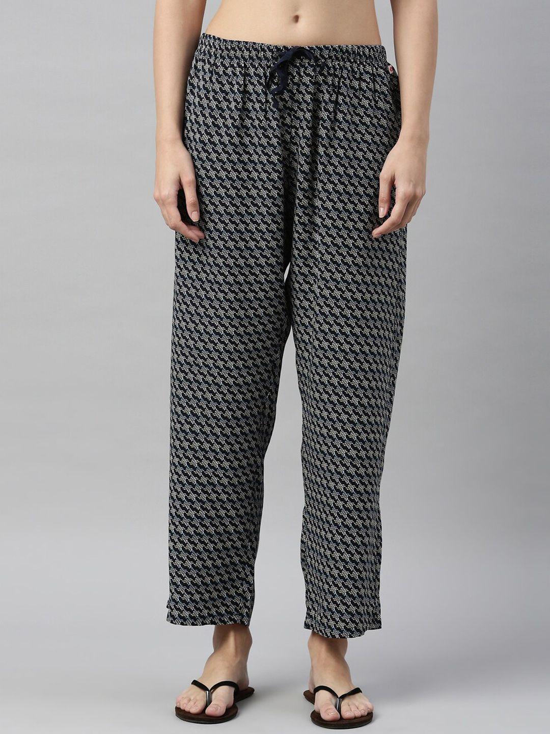 enamor women navy blue printed lounge pants