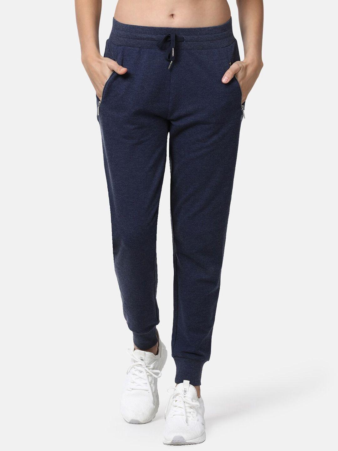 enamor women navy blue slim fit joggers