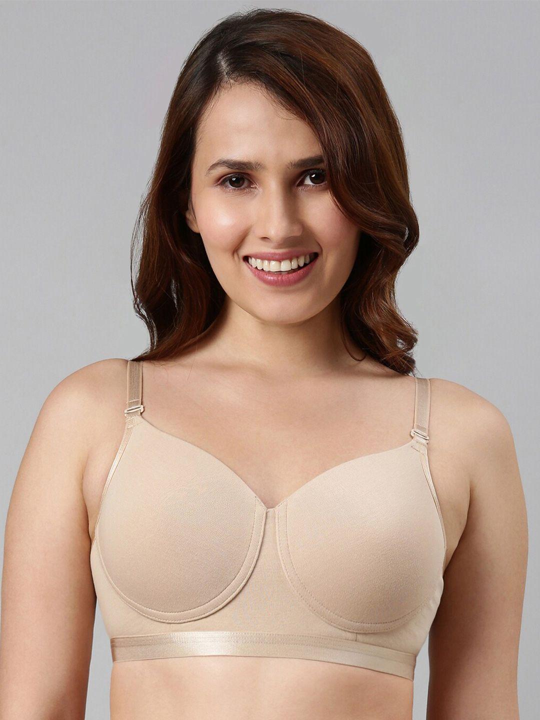 enamor women nude-coloured lightly padded cotton bra