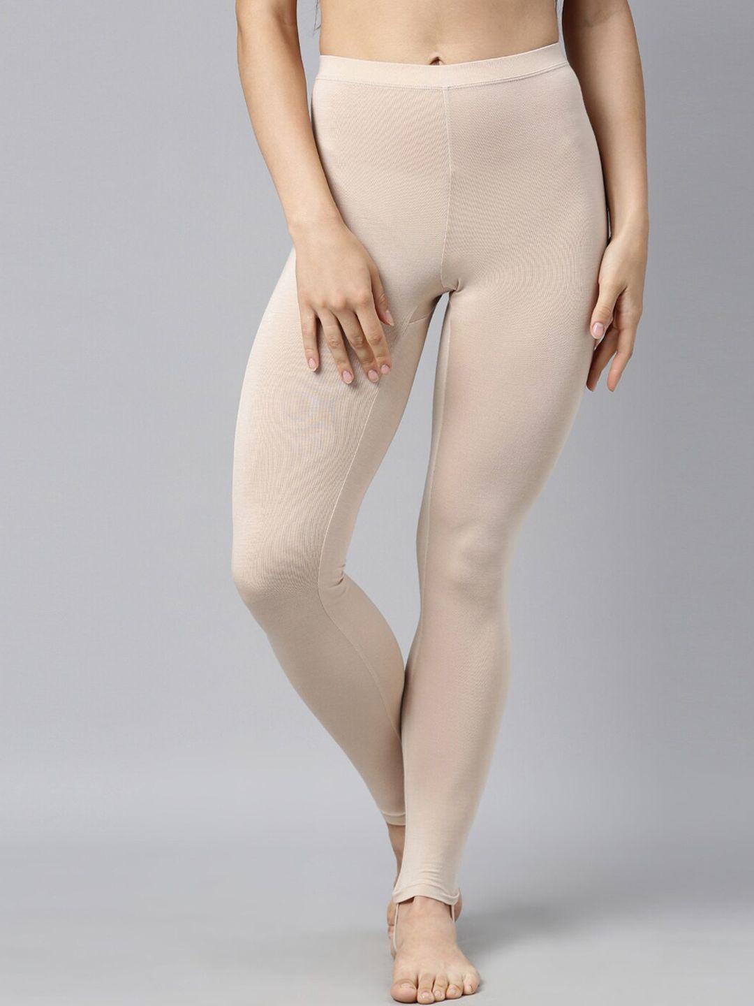 enamor women nude solid snug-fit thermal leggings