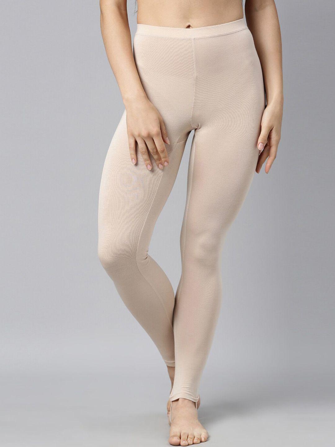 enamor women nude solid snug-fit thermal leggings