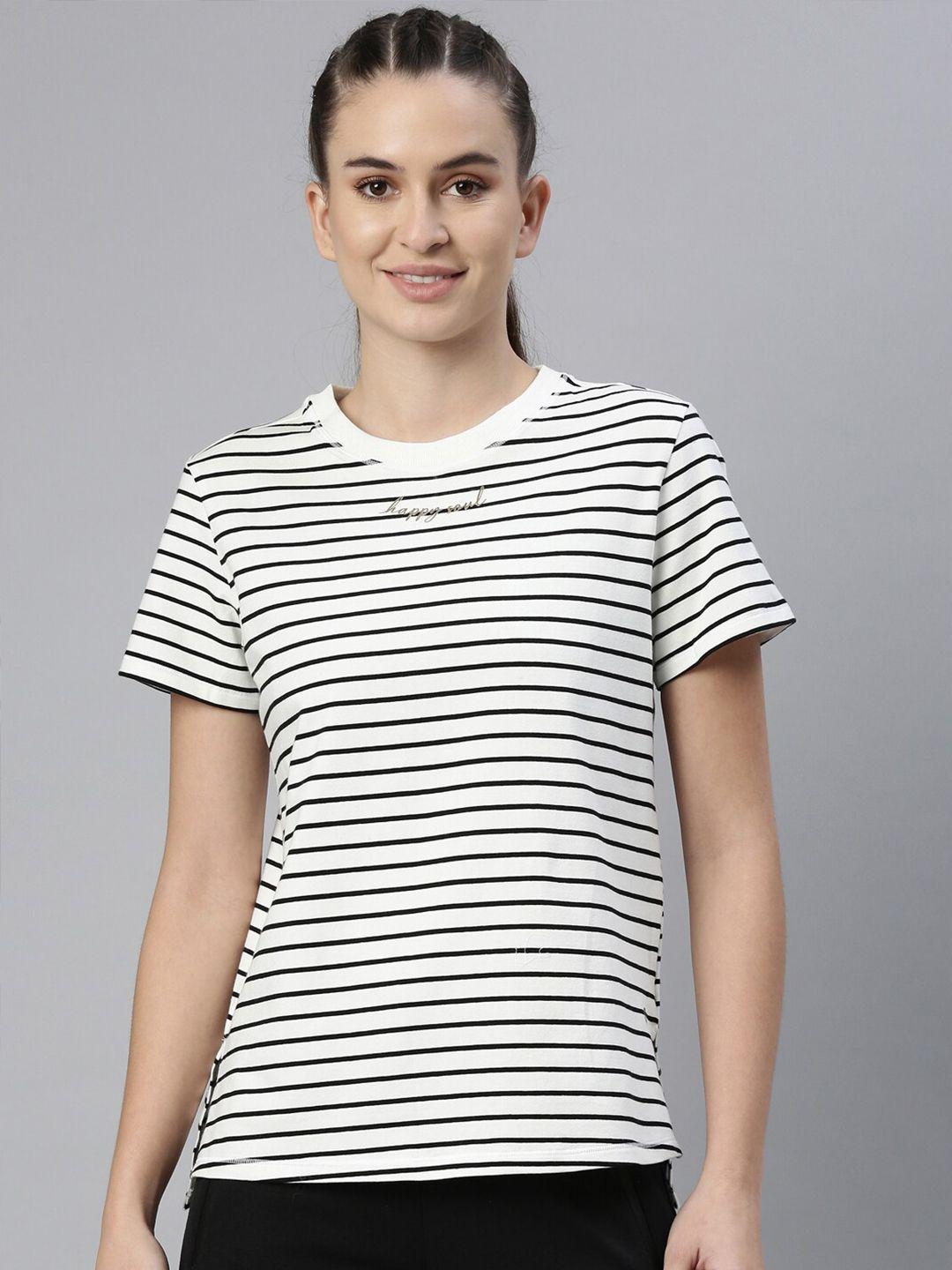 enamor women off white striped antimicrobial cotton outdoor t-shirt