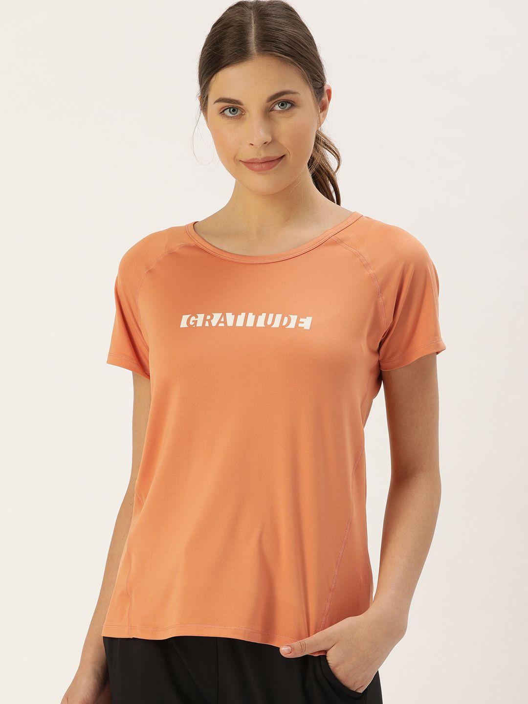 enamor women orange & white printed round neck lounge t-shirt