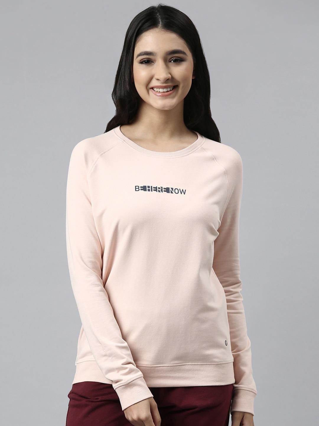 enamor women peach-coloured printed sweatshirt