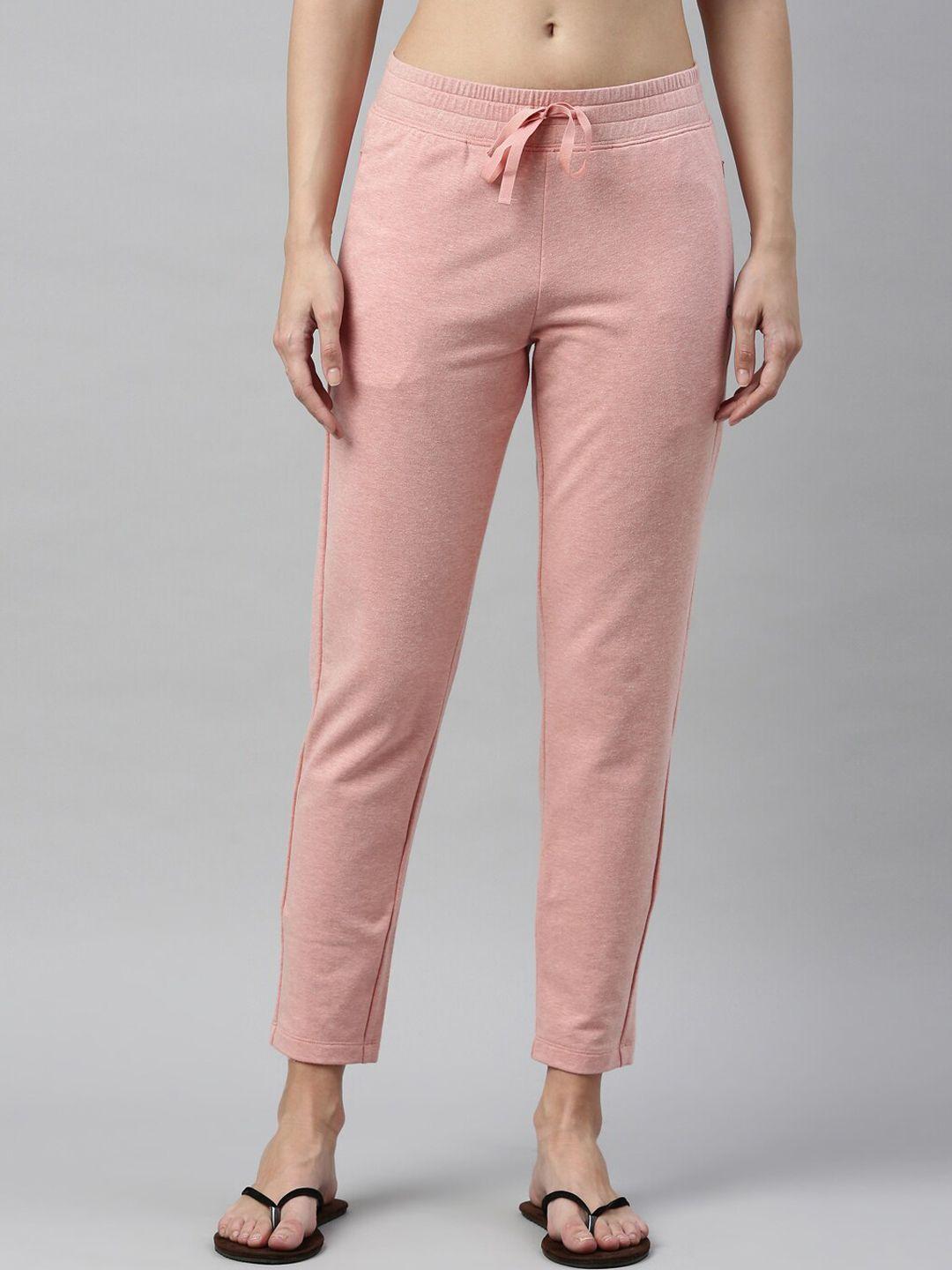 enamor women peach solid slim-fit cotton lounge pants