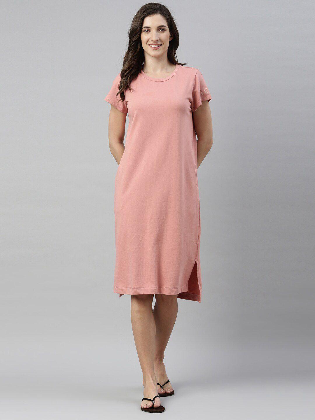 enamor women pink solid pure cotton t-shirt nightdress