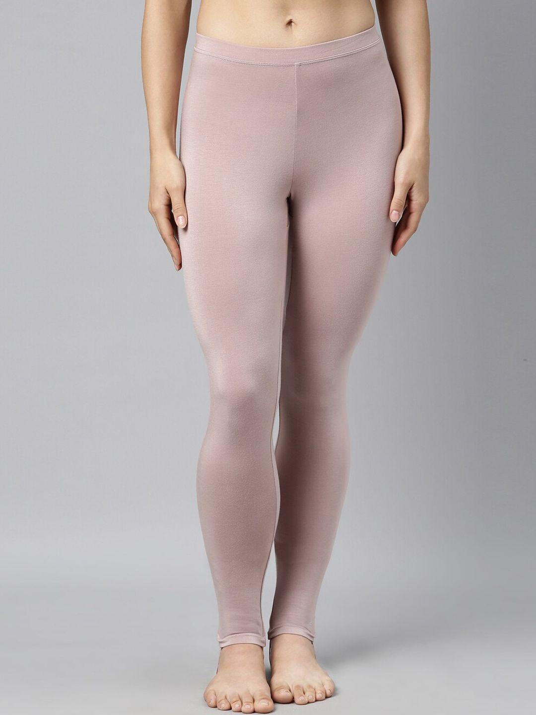enamor women pink solid snug-fit thermal leggings