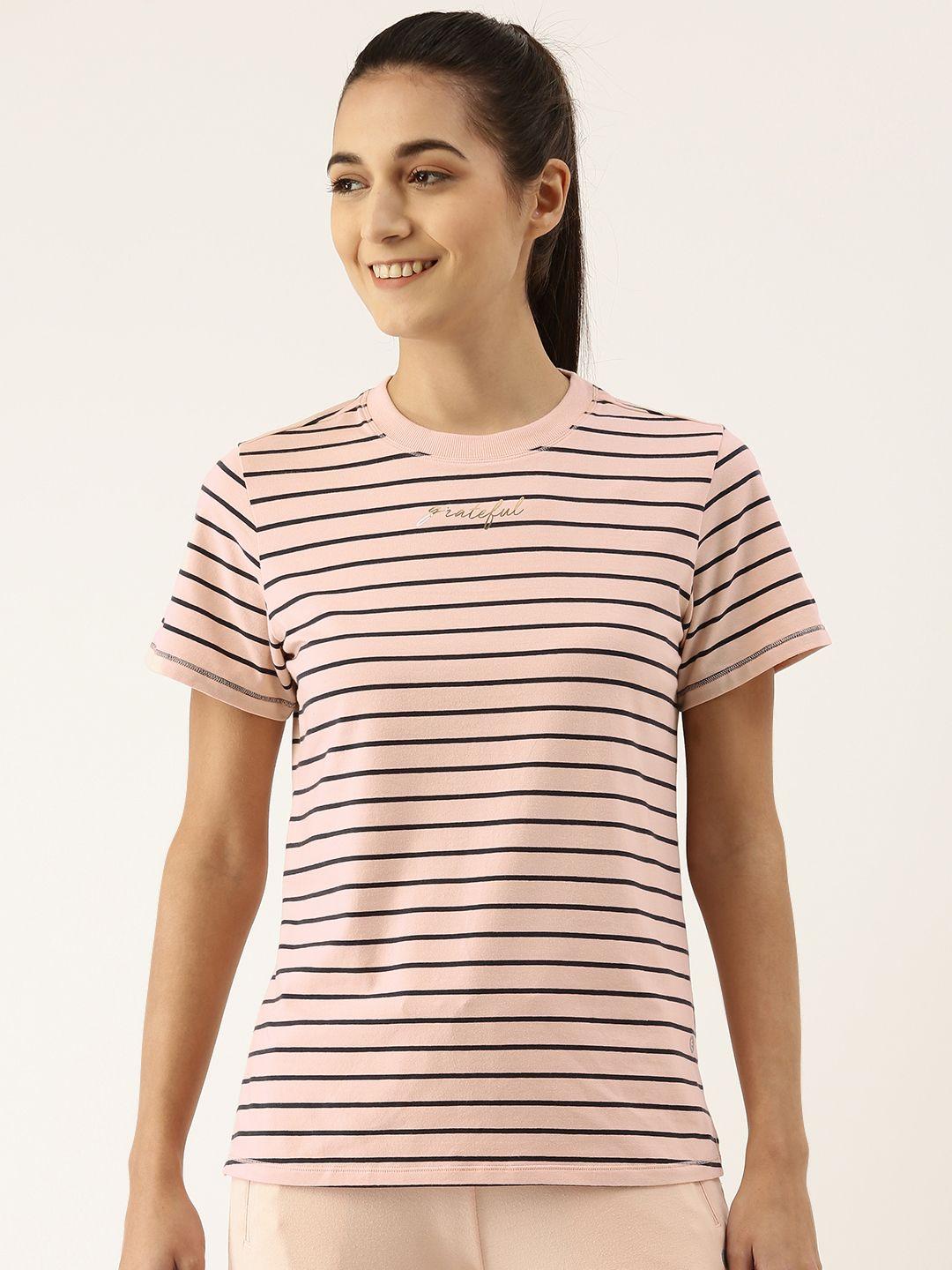 enamor women pink striped relaxed fit antimicrobial outdoor t-shirt