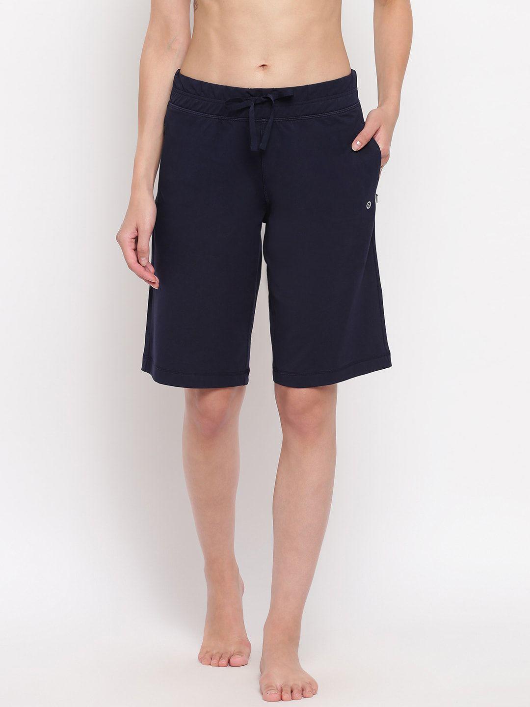 enamor women solid mid-rise cotton lounge shorts
