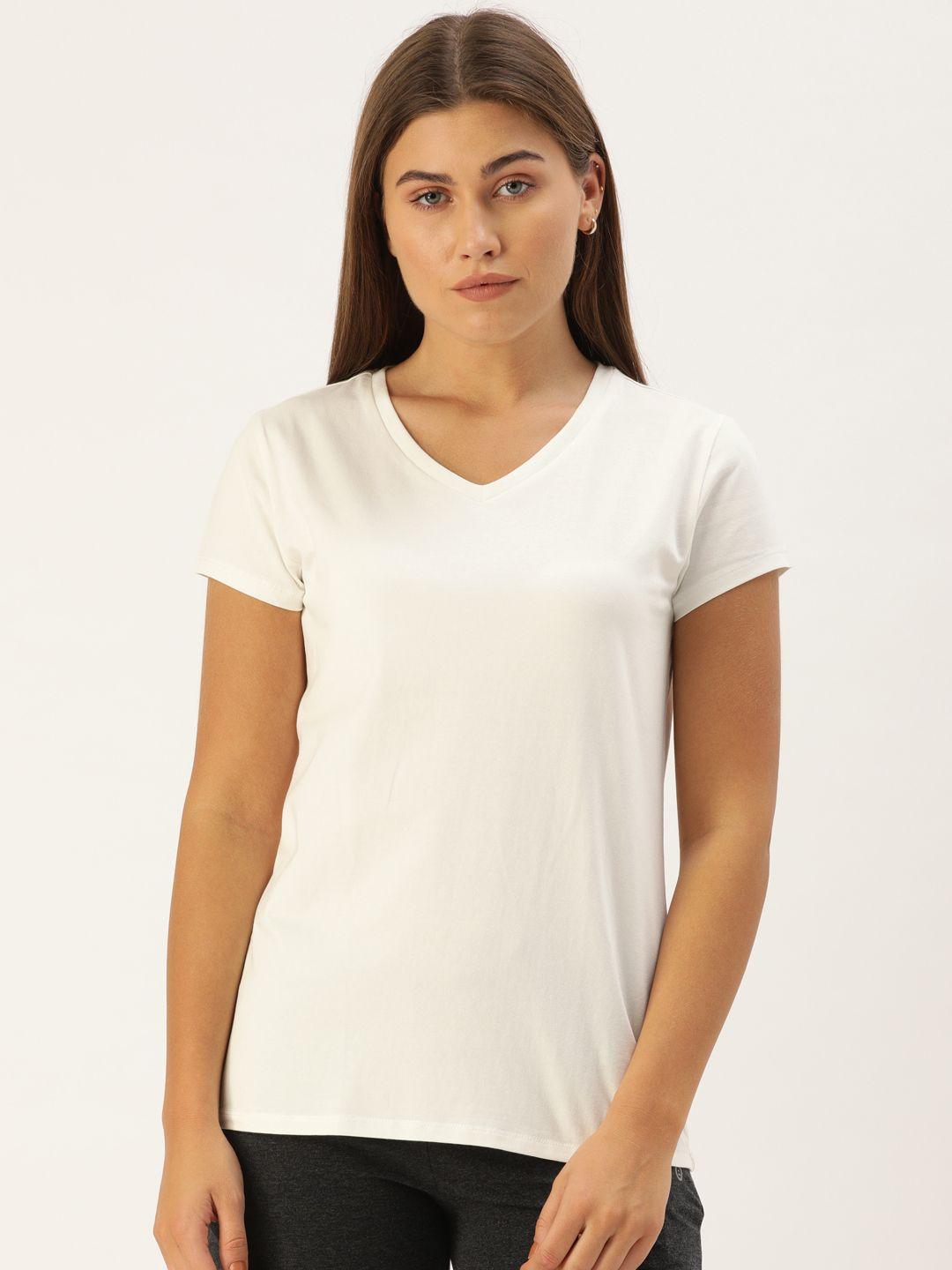 enamor women solid v-neck slim fit t-shirt