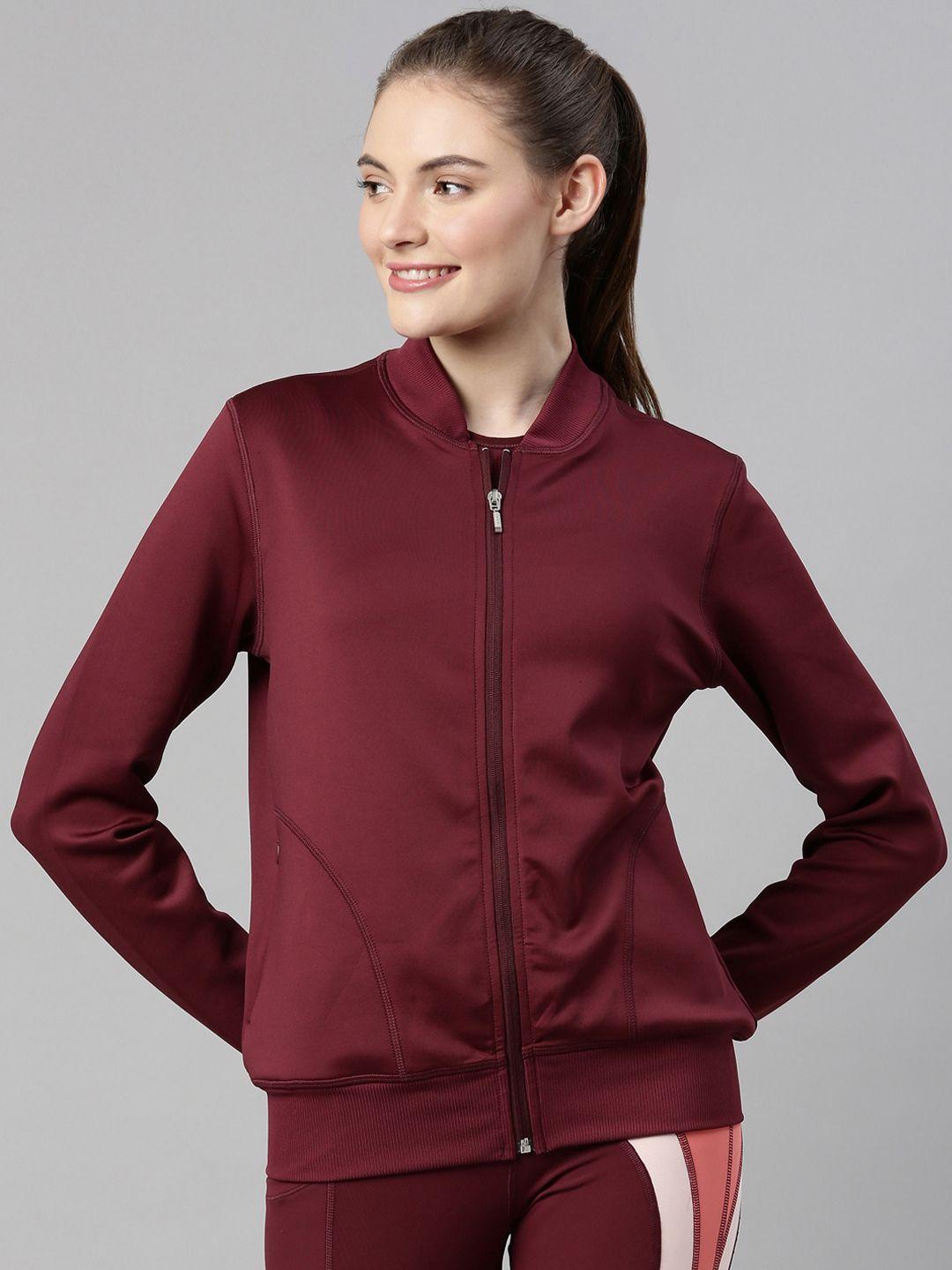 enamor womens athleisure a901-dry fit full sleeve bomber scuba jacket with zipper pockets