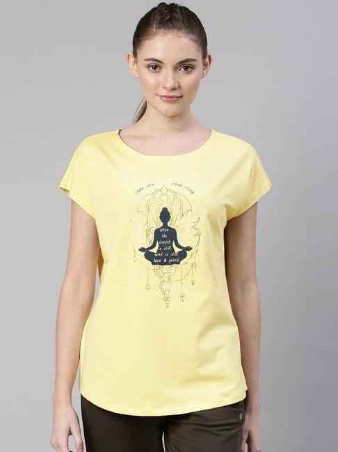 enamor yellow cotton graphic print sports t-shirt