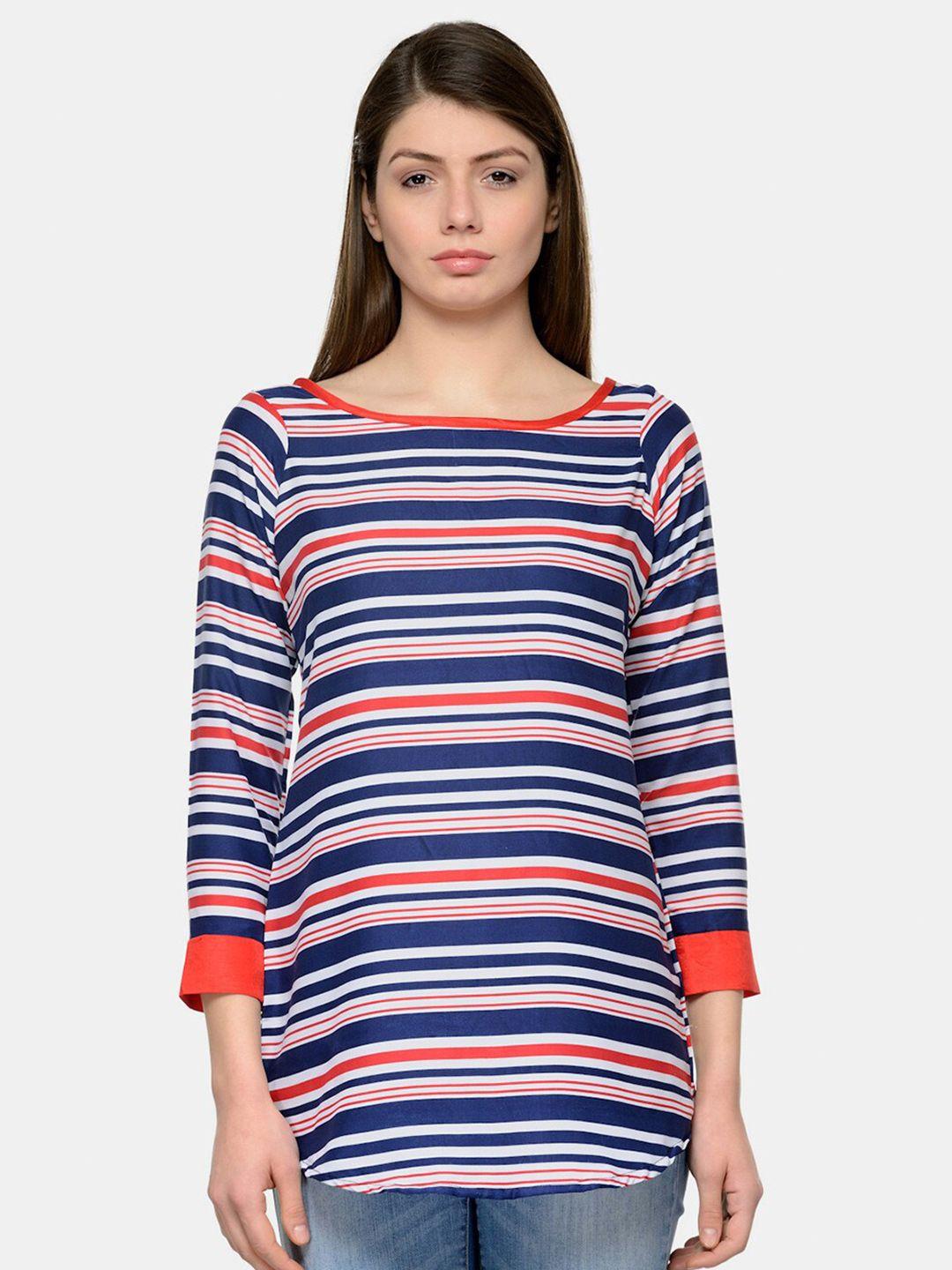 enchanted drapes blue & red striped crepe top