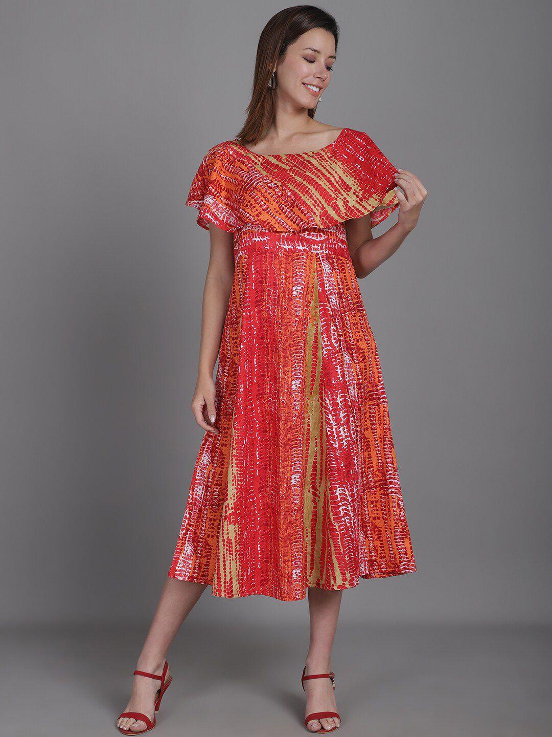 enchanted drapes cotton abstract print off-shoulder empire midi dress
