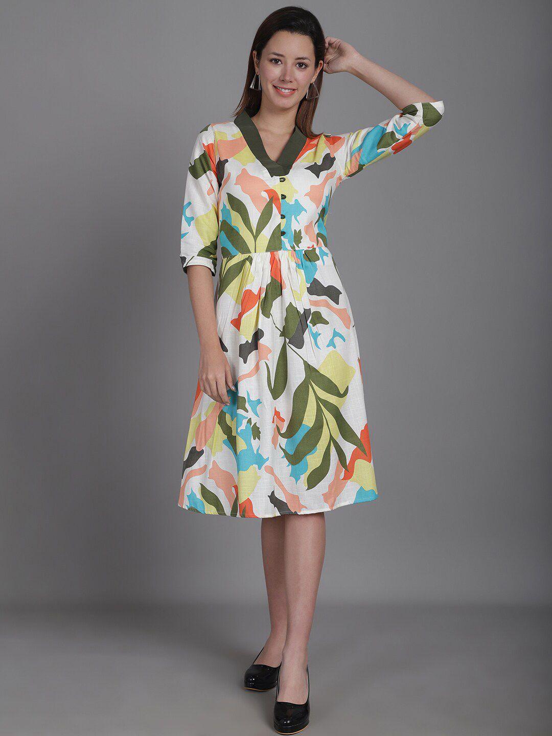 enchanted drapes cotton abstract printed  fit & flare dress