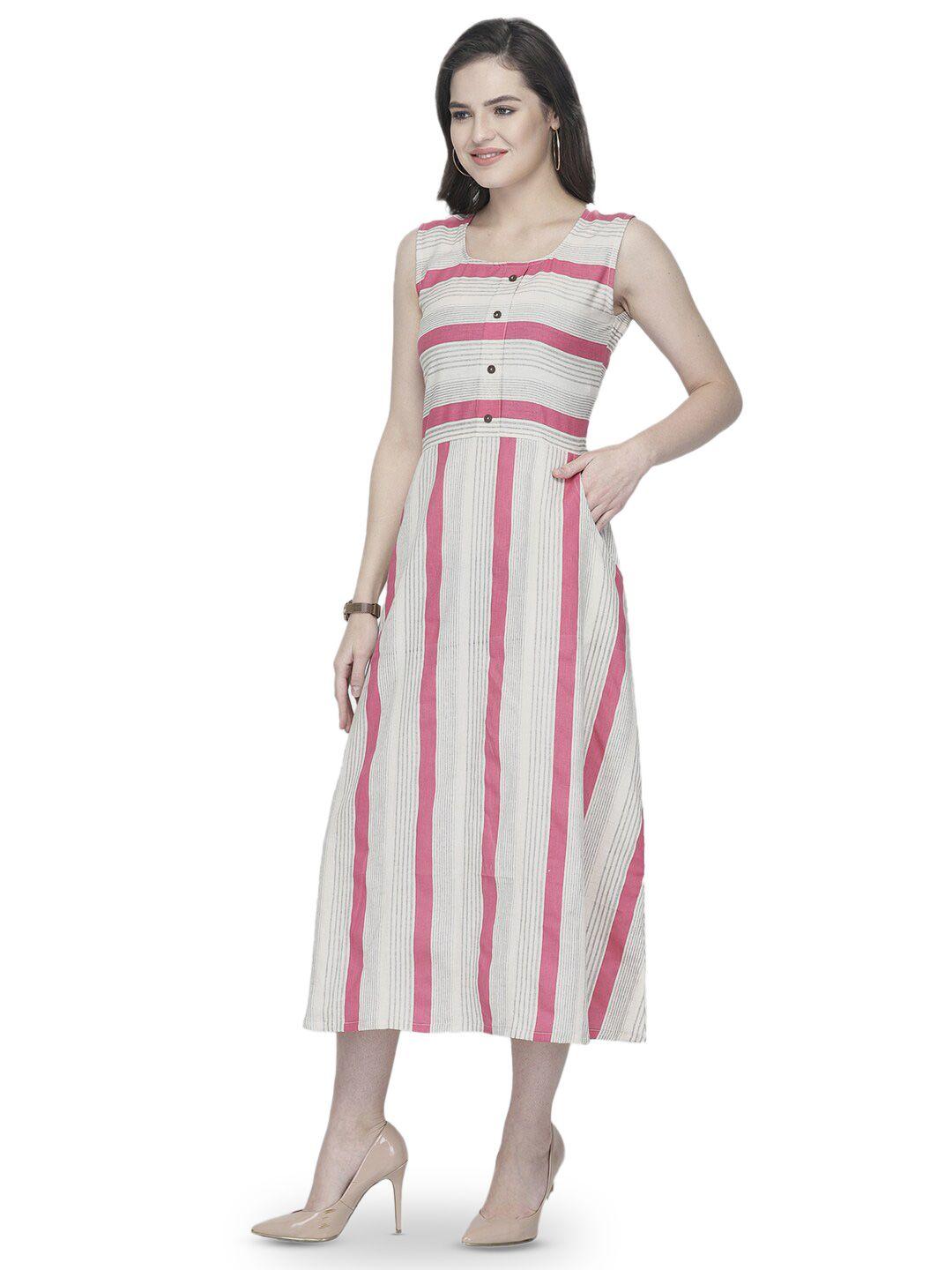 enchanted drapes striped a-line midi cotton dress