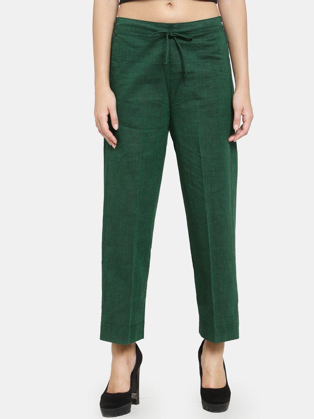 enchanted drapes women green cotton trousers