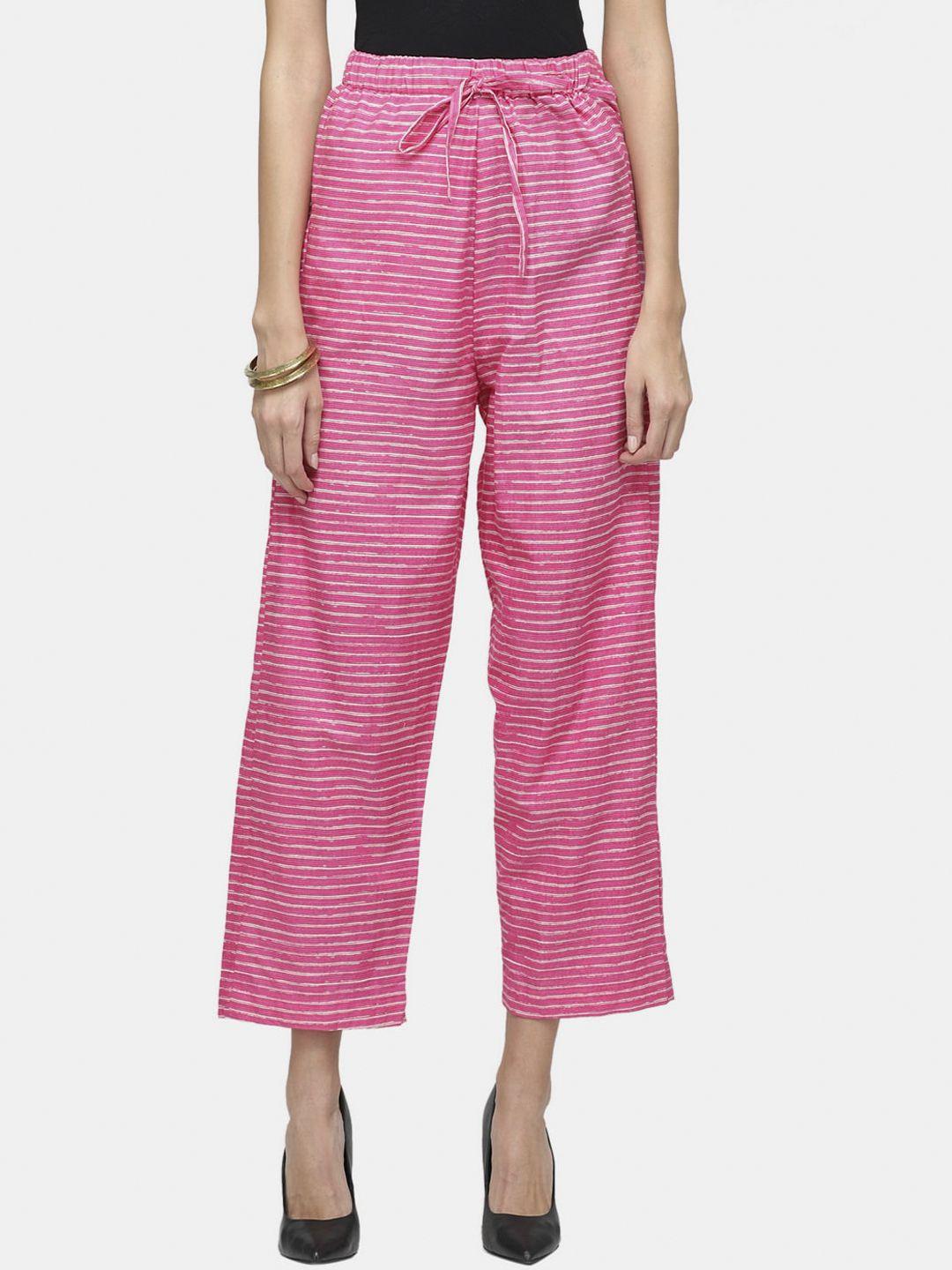 enchanted drapes women pink striped trousers
