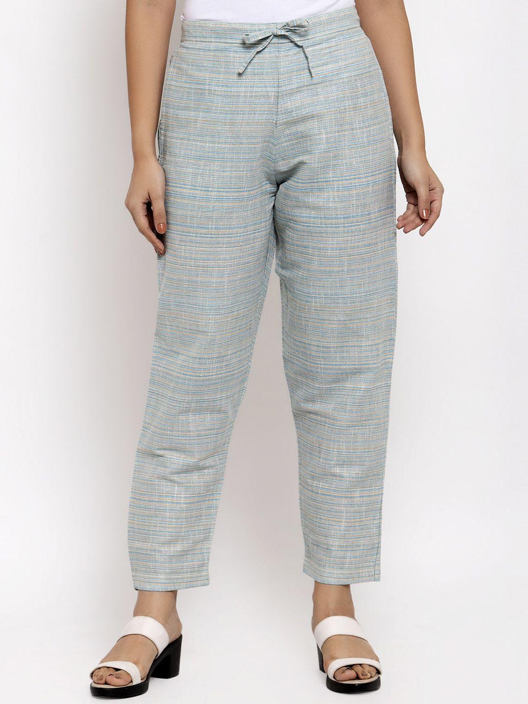 enchanted drapes women striped relaxed pure cotton cropped trousers