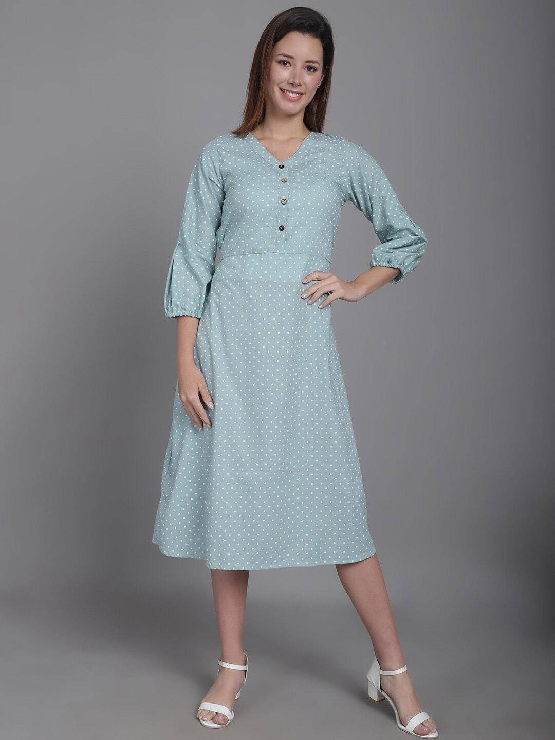 enchanted cotton drapes polka dot print a-line midi dress