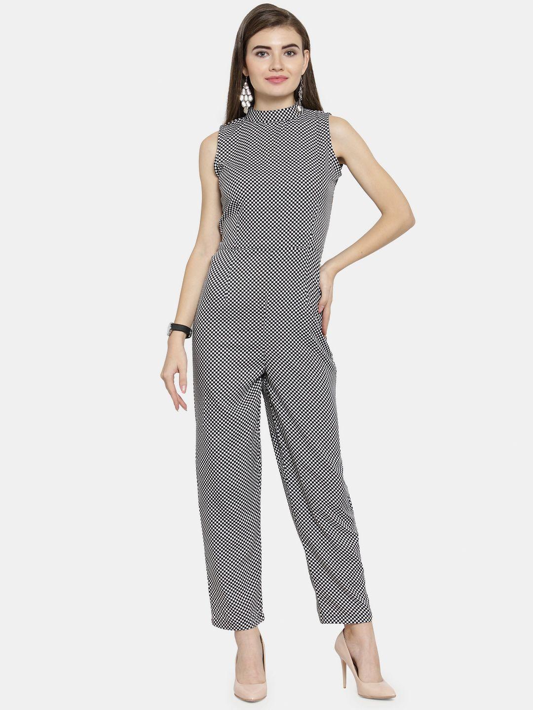 enchanted drapes black & white checked basic jumpsuit