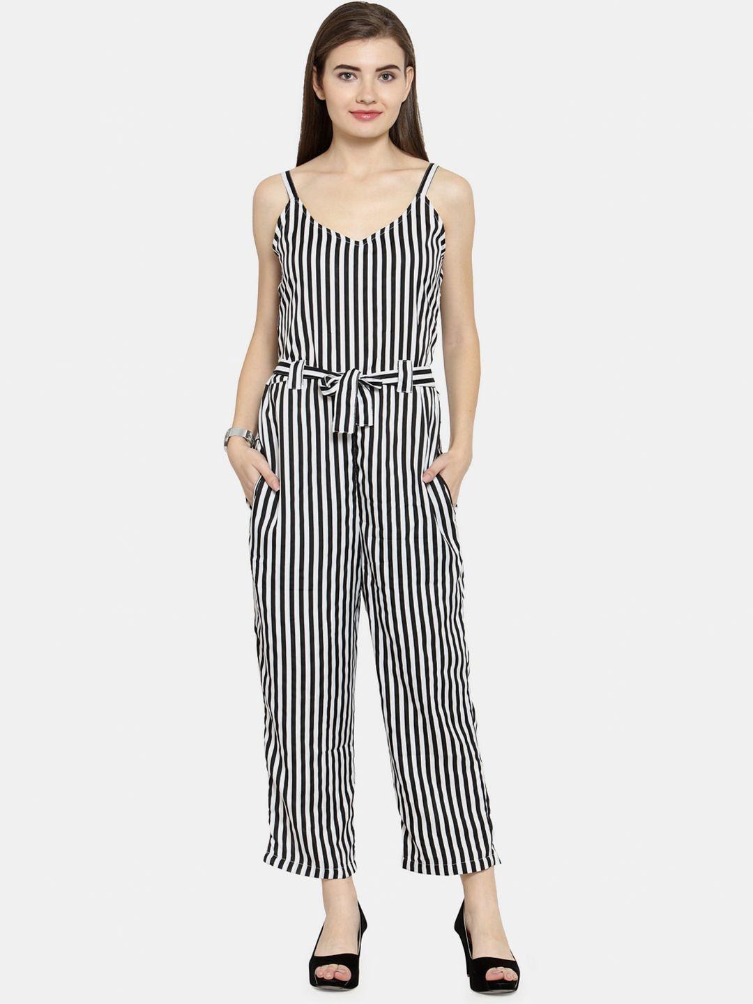 enchanted drapes black & white striped basic jumpsuit